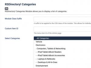 Categories module configuration