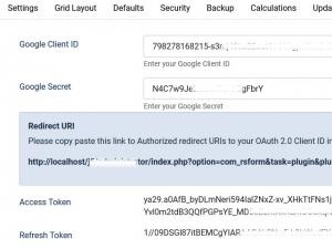 Configuration tab in the backend area after a successful connection.